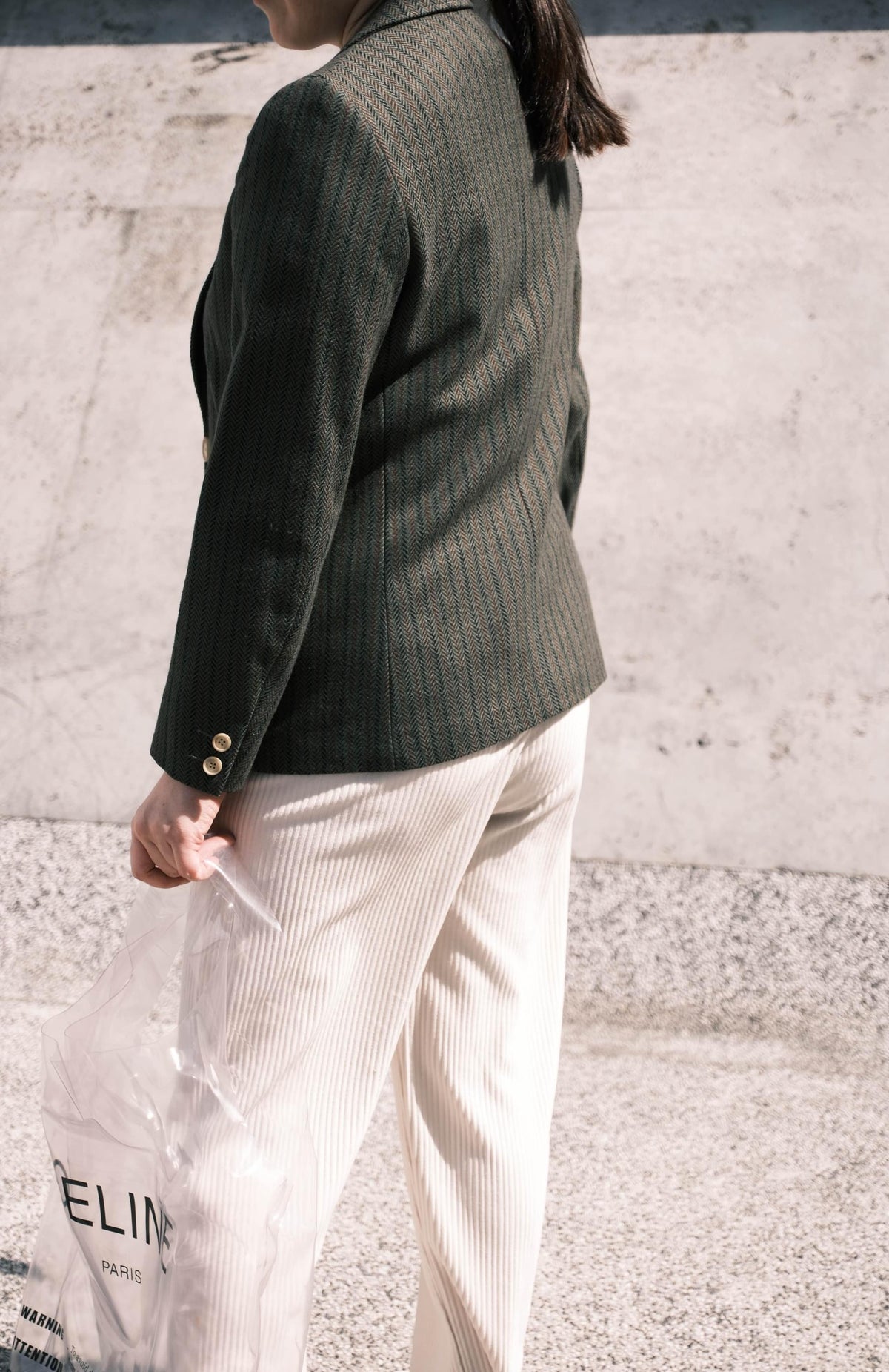2010年代 橄欖綠千鳥格紋喀什米爾羊毛西裝外套