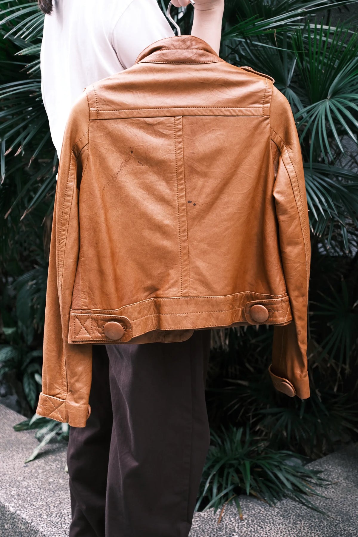 Thomas Burberry 2000s 復古焦糖色大鈕釦立領小羊皮皮衣外套
