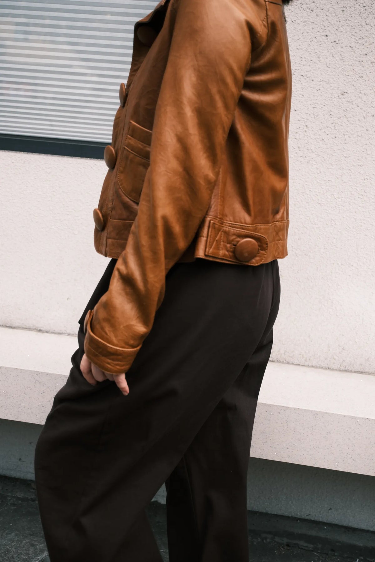 Thomas Burberry 2000s 復古焦糖色大鈕釦立領小羊皮皮衣外套